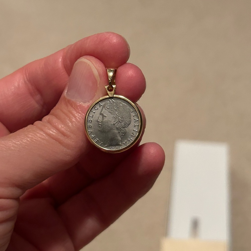 Italian Lira 14kt rimmed pendant